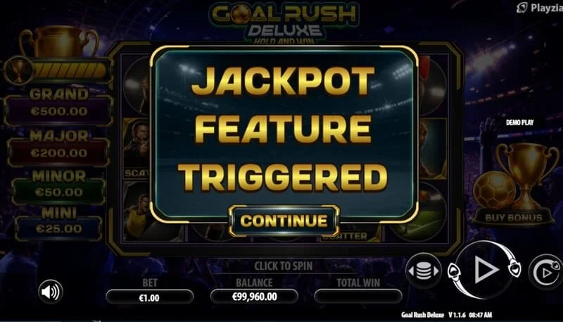 Goal Rush Deluxe - bonus toplarıyla Jackpot Hold and Win'i başlatma